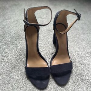 Open toed blue sued heels